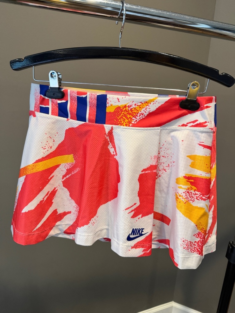 Nike White Tennis Skort with Coral, Yellow & Blue Graphic Print
